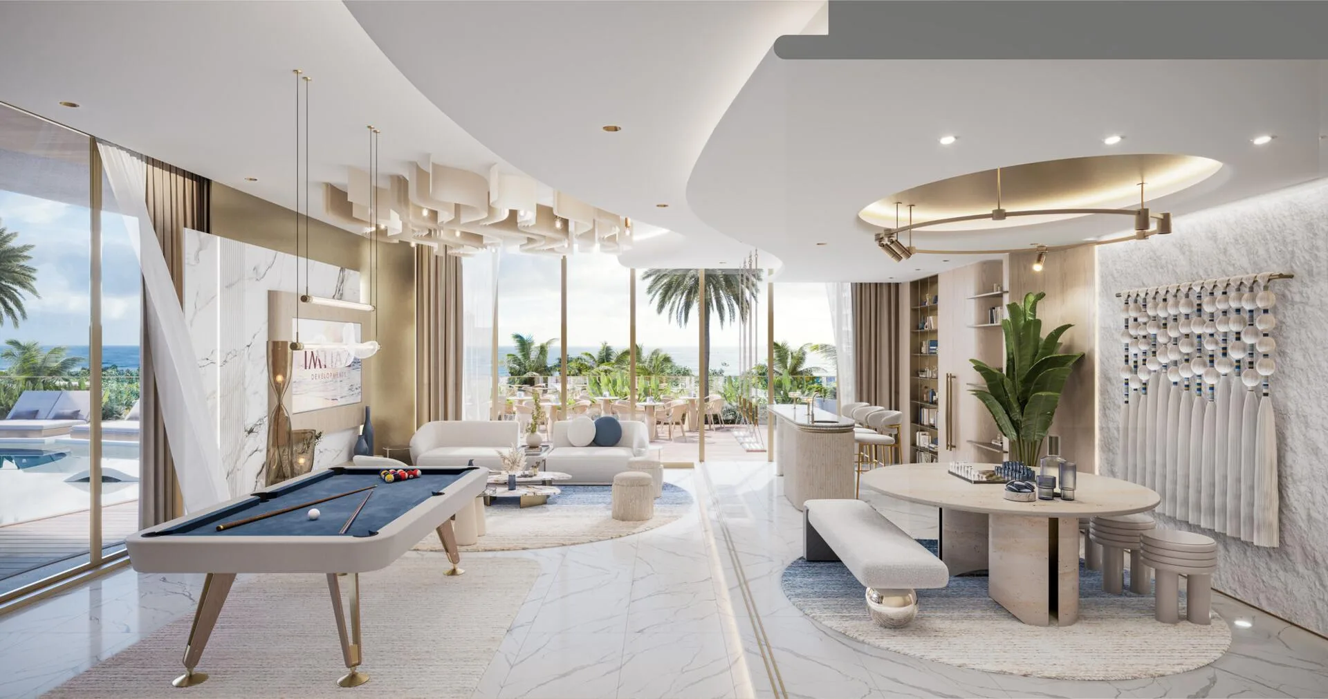 Клубный дом Sunset Bay Grand: гостиная с видом на бассейн
