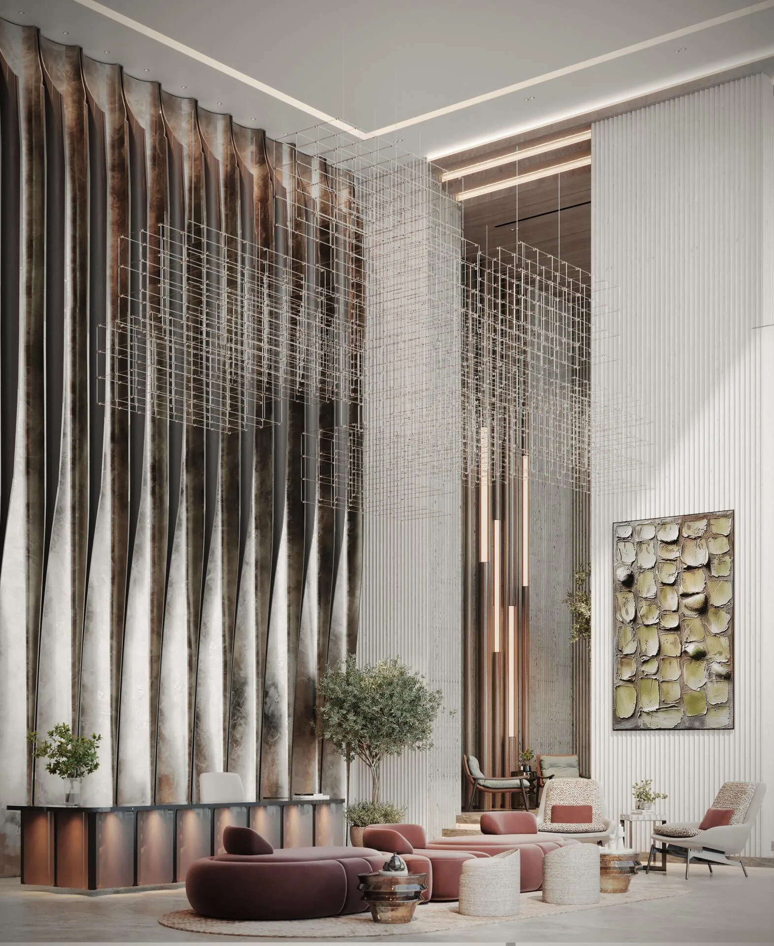 Стеллаж и дерево в лобби Sunset Bay Grand