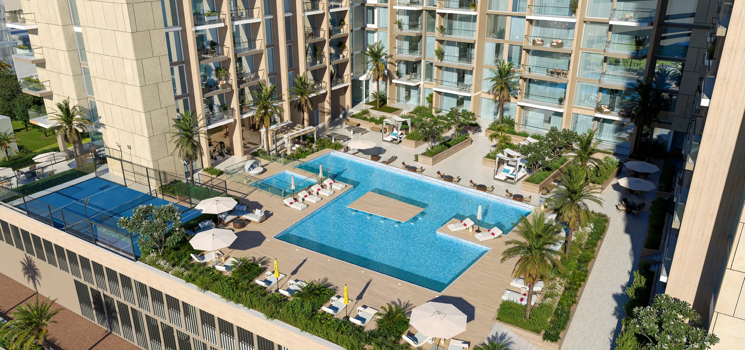 Бассейн и падел-корт Taiyo Residences сверху