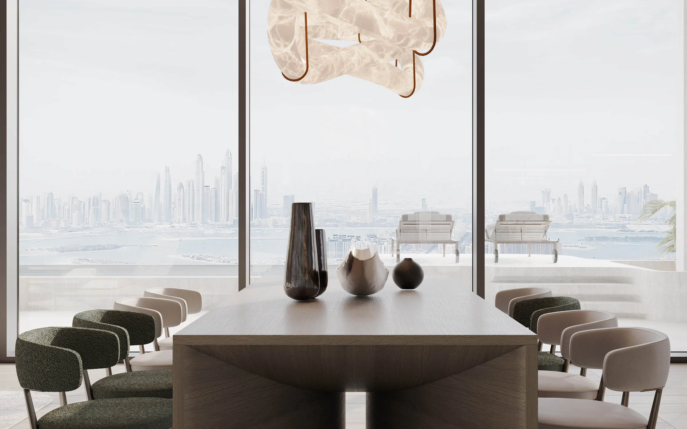 Столовая The Alba Residences с видом на небоскрёбы Марины