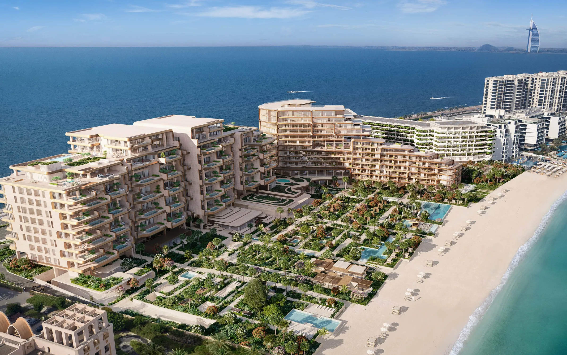 The Alba с высоты: сад, пляж и море до Burj Al Arab