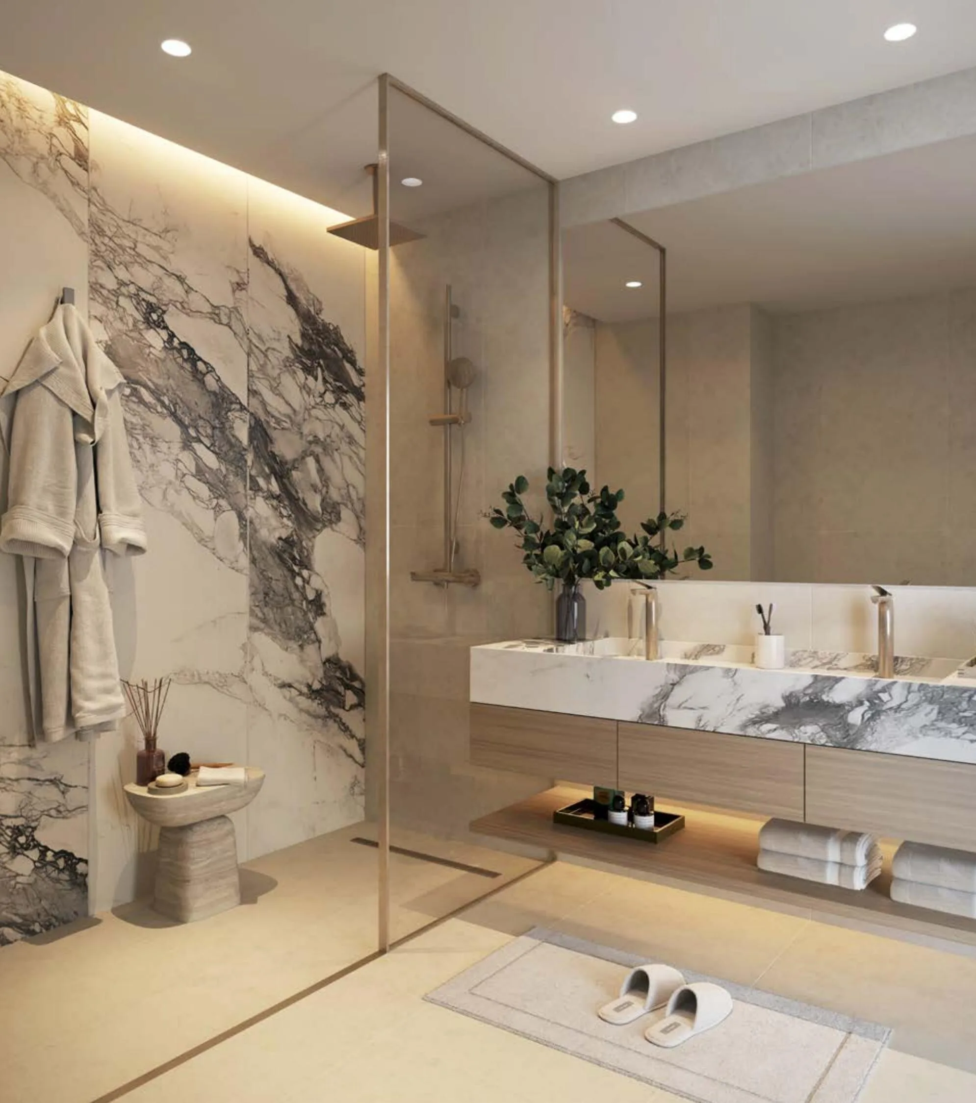 Ванная с душевой за стеклом в The Beach House Fahid