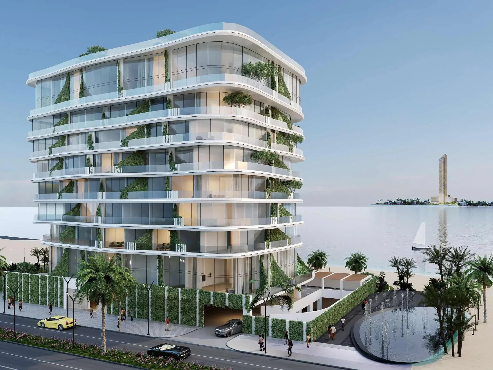 The Beach House на берегу, за водой соседний остров