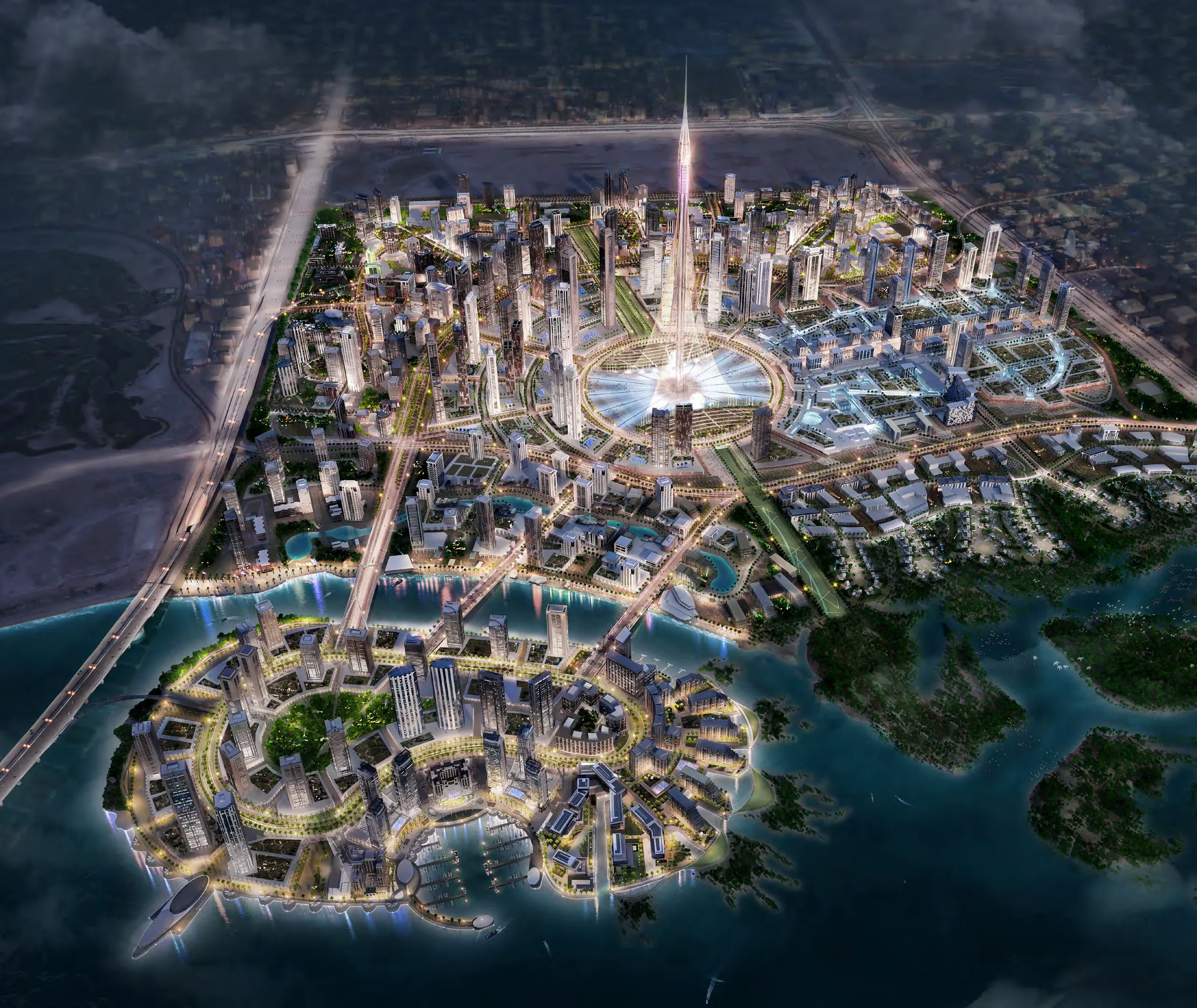 Dubai Creek Harbour с высоты: кварталы района у воды