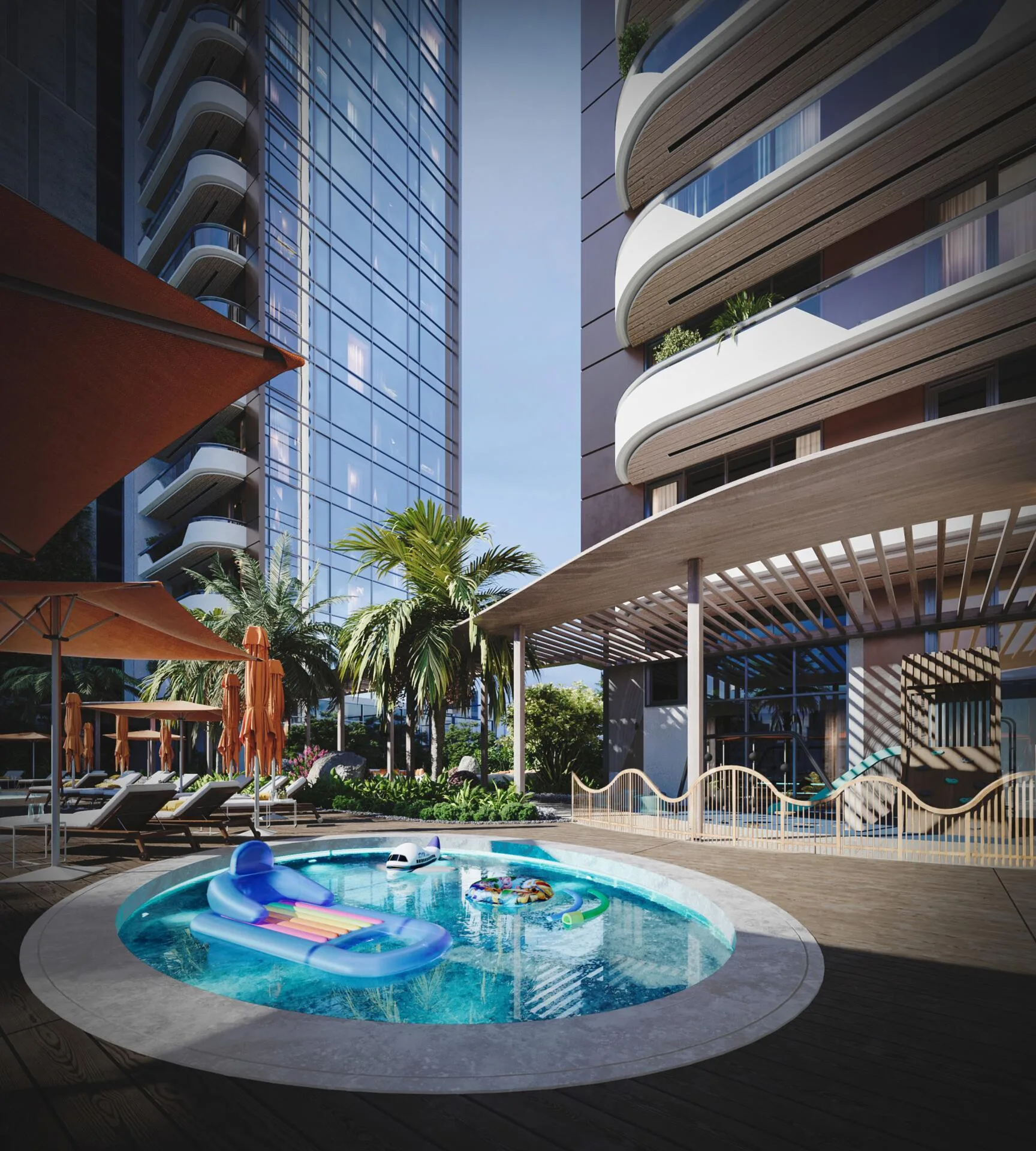 Детский бассейн The Orchard Place между башнями