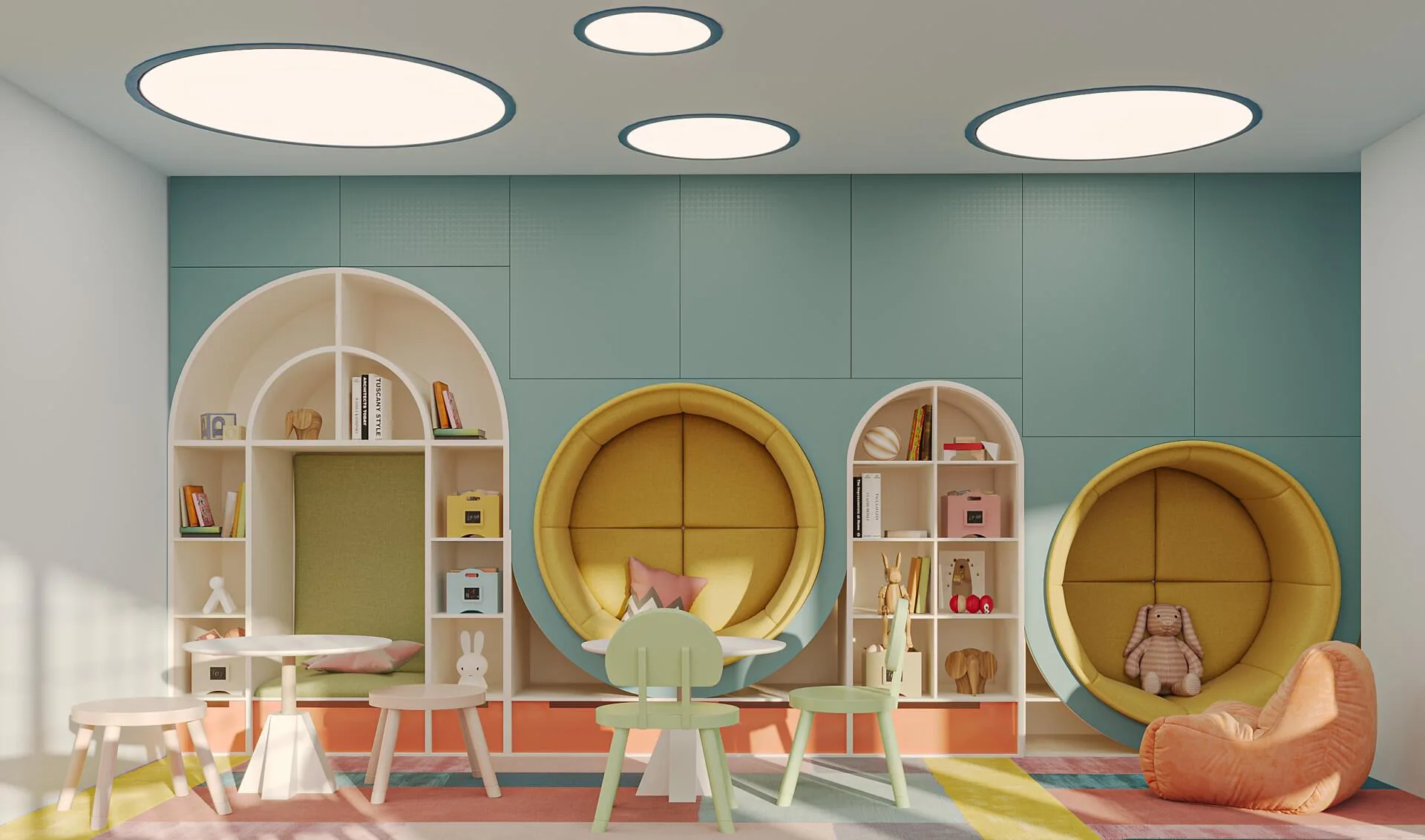 Детский клуб The Orchard Place с креслами-коконами