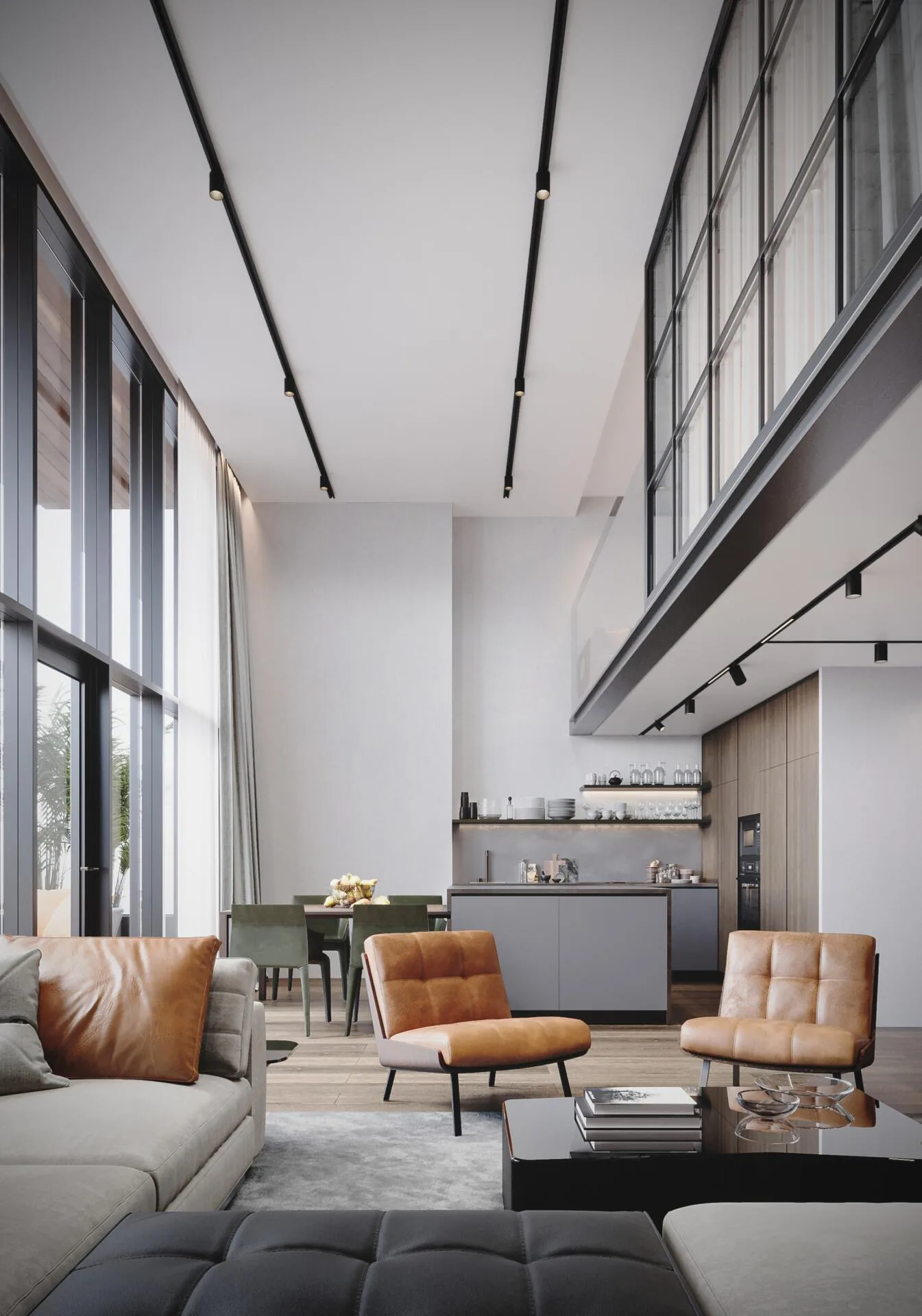 Гостиная лофта The Orchard Place в два света