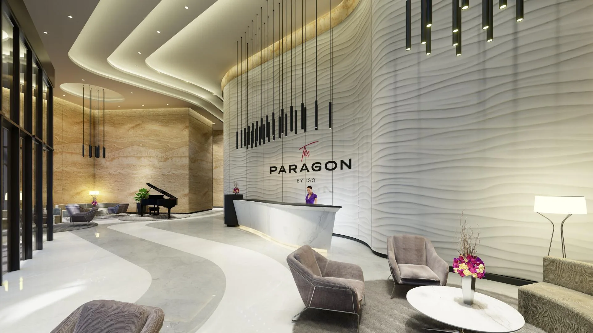 Лобби The Paragon со стойкой ресепшн