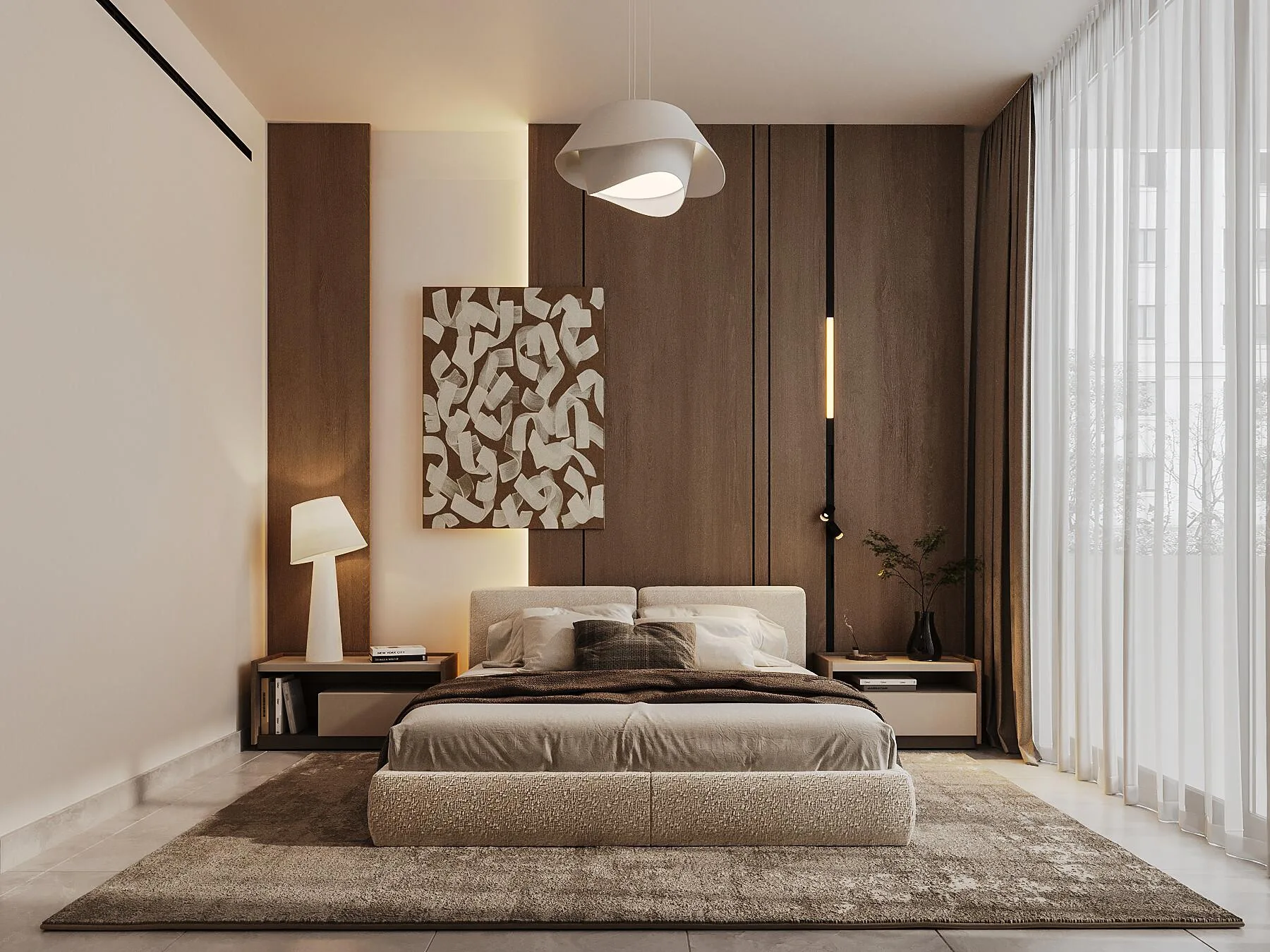 Спальня в квартире The Willows Residences с окнами в пол