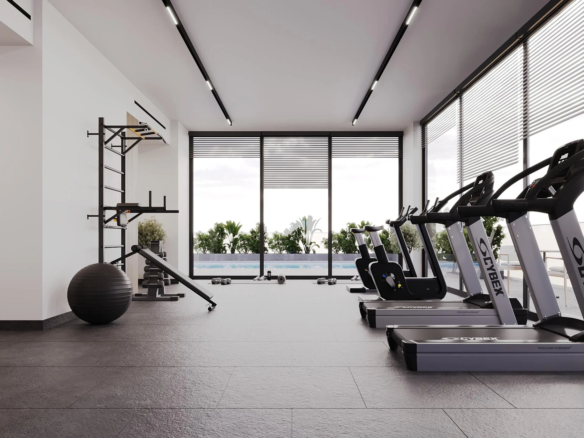 Спортзал The Willows Residences с окнами в пол