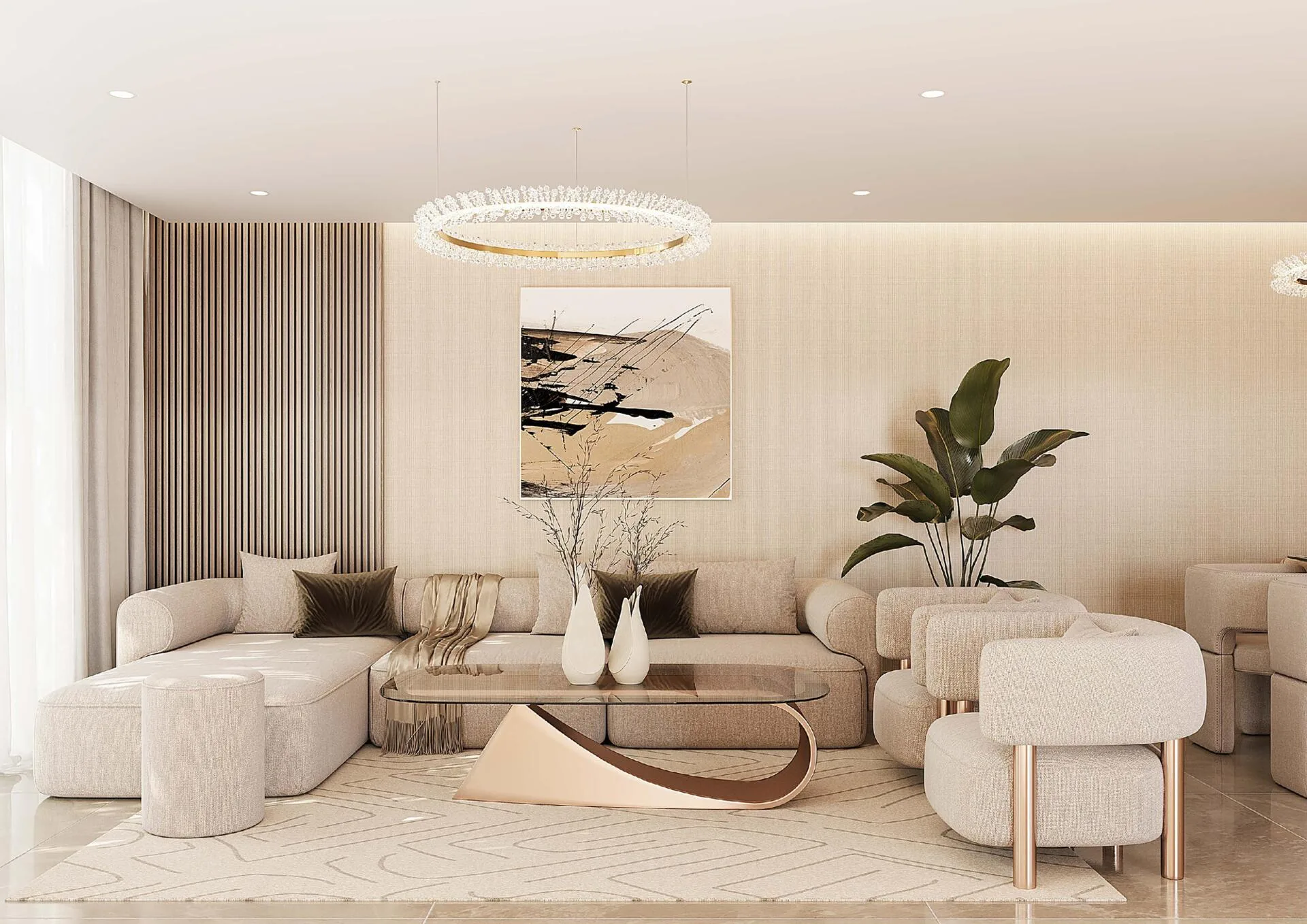 Светлая гостиная с большими окнами в Orchid Towers