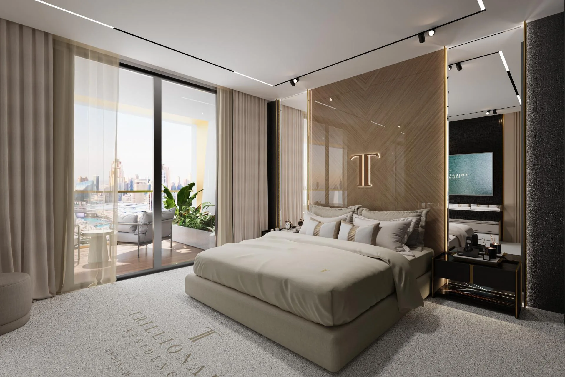 Спальня с выходом на балкон в Trillionaire Residences
