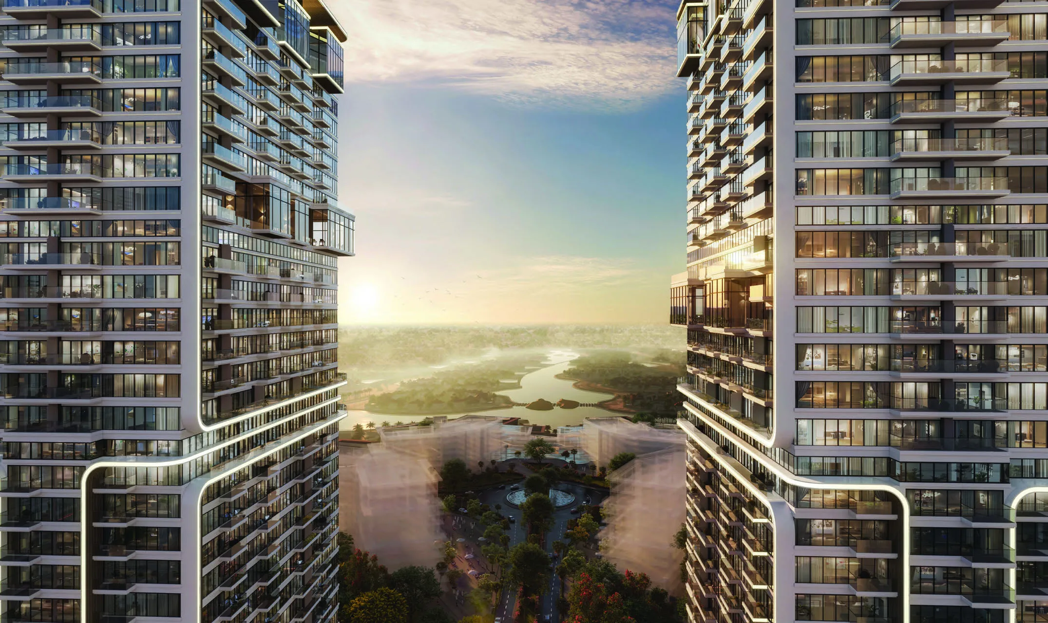 Вид между башнями Upper House на Jumeirah Islands