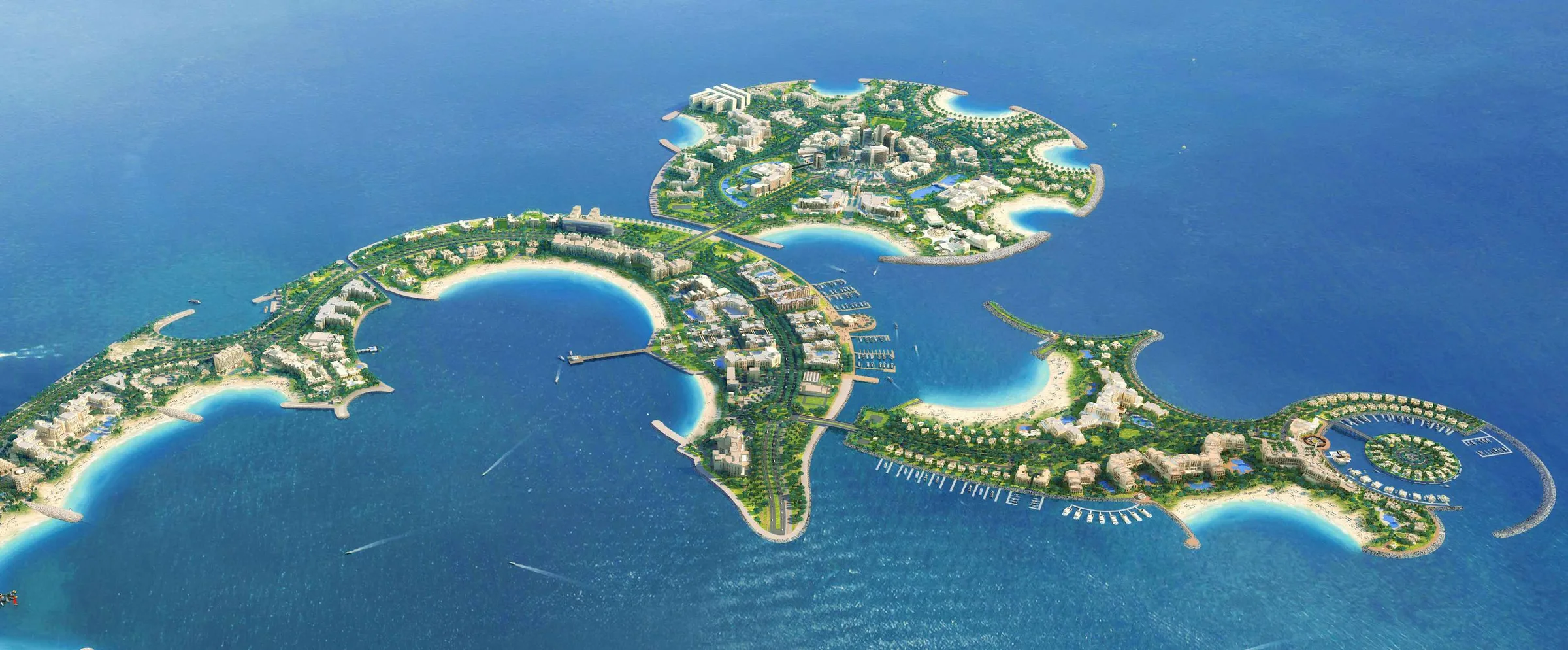 Архипелаг Al Marjan Island с высоты: четыре острова в море