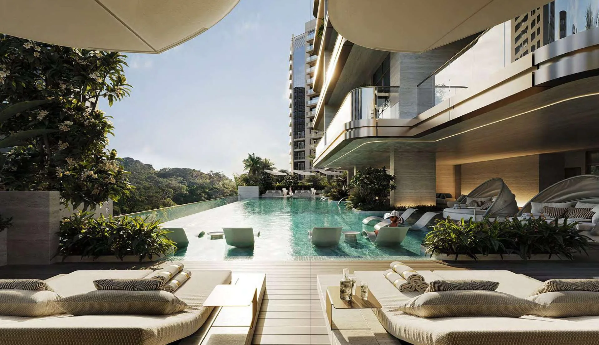 Бассейн с шезлонгами в Urban Life Residences