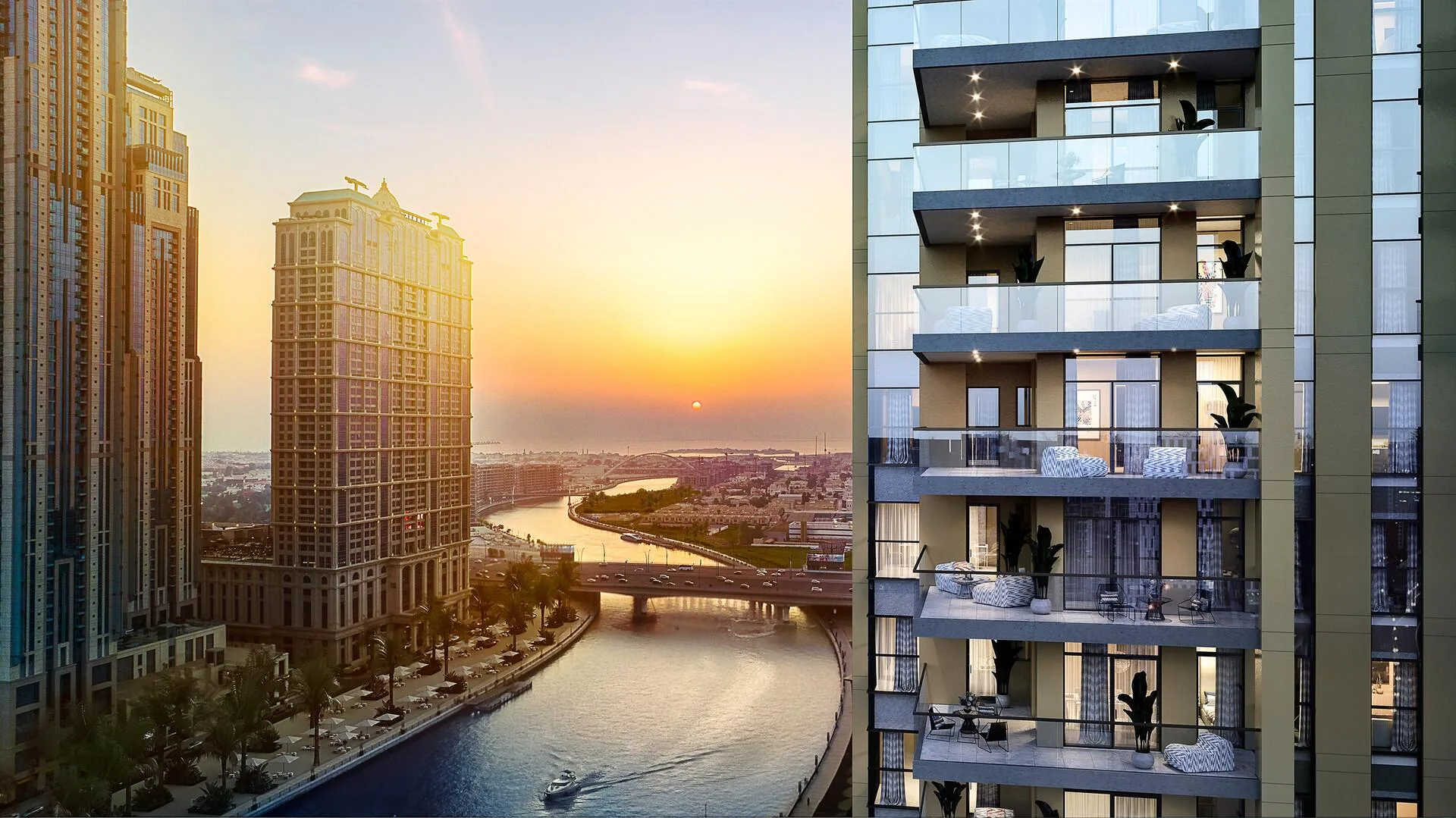 Дубайский канал у Urban Oasis на закате