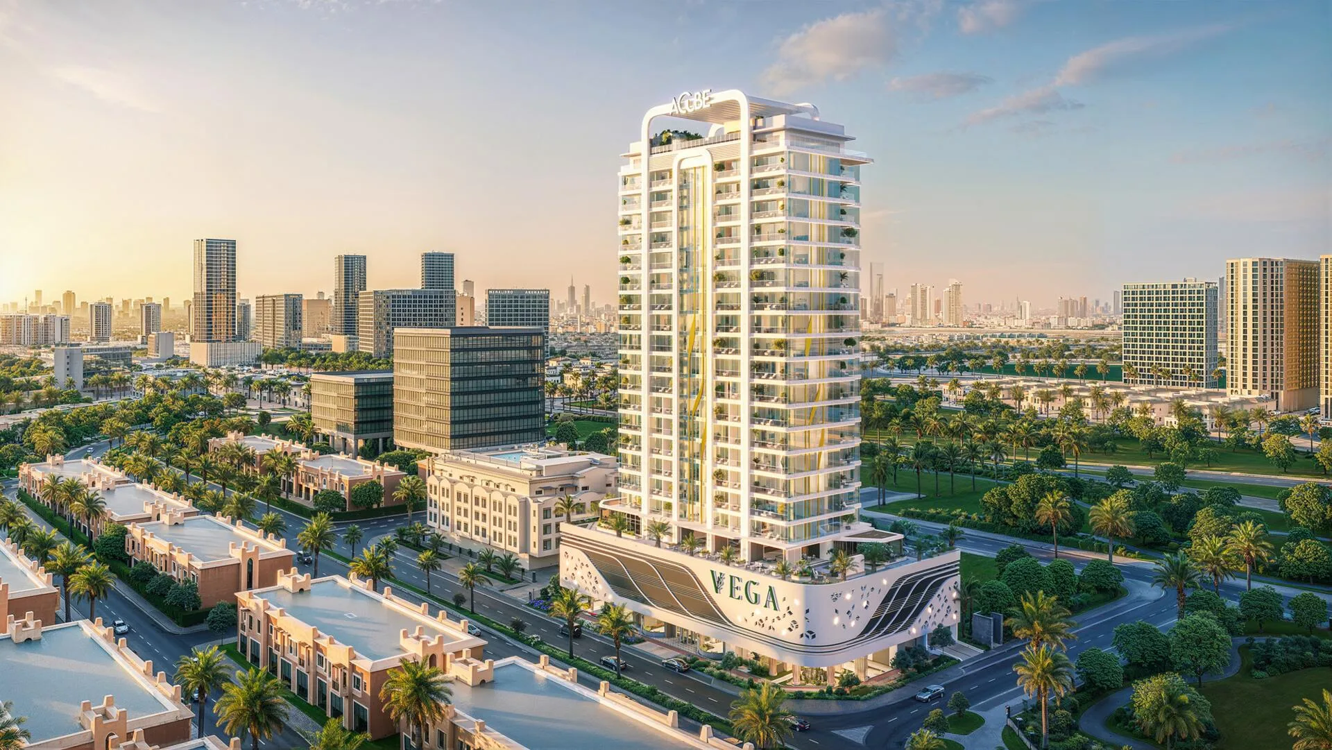 Vega на закате над Dubai Sports City
