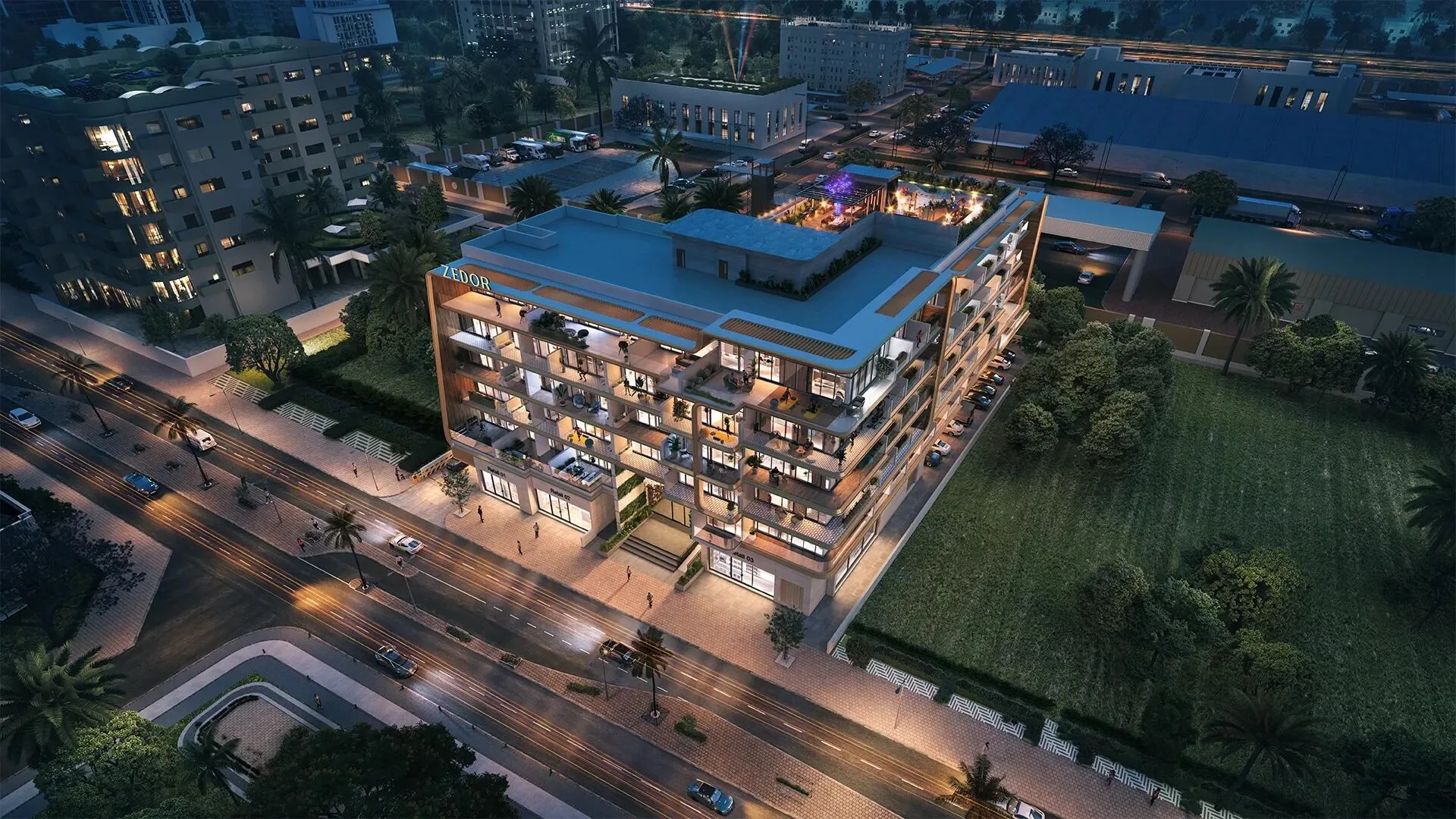 Ventana Residences и соседние кварталы Warsan 4 сверху