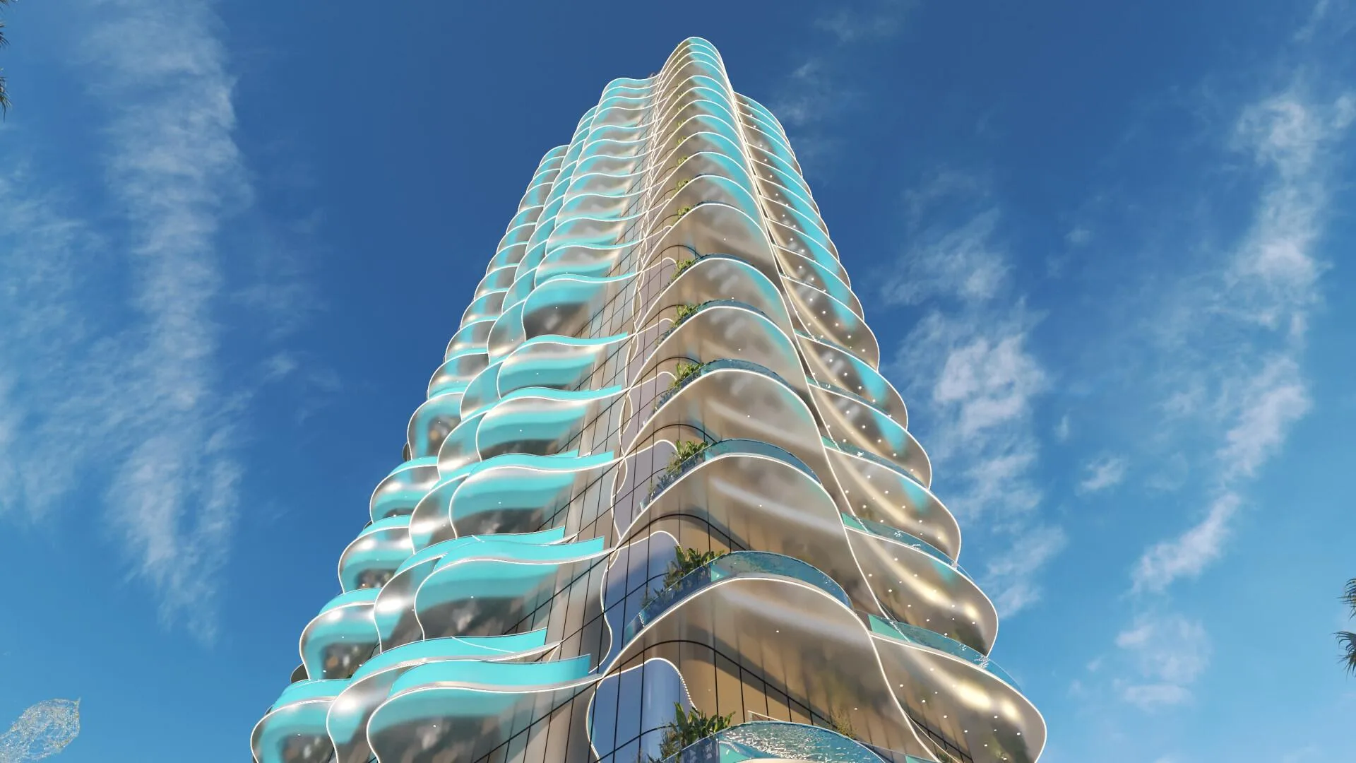 Фасад Volga Tower: изогнутые балконы волнами