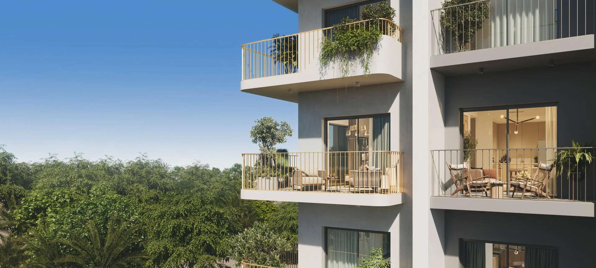Балконы Weybridge Gardens с зеленью и видом на деревья