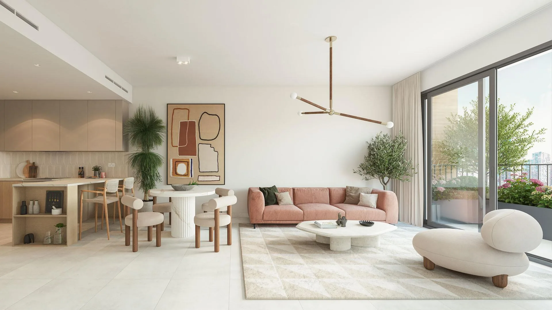 Гостиная с выходом на террасу в Weybridge Gardens