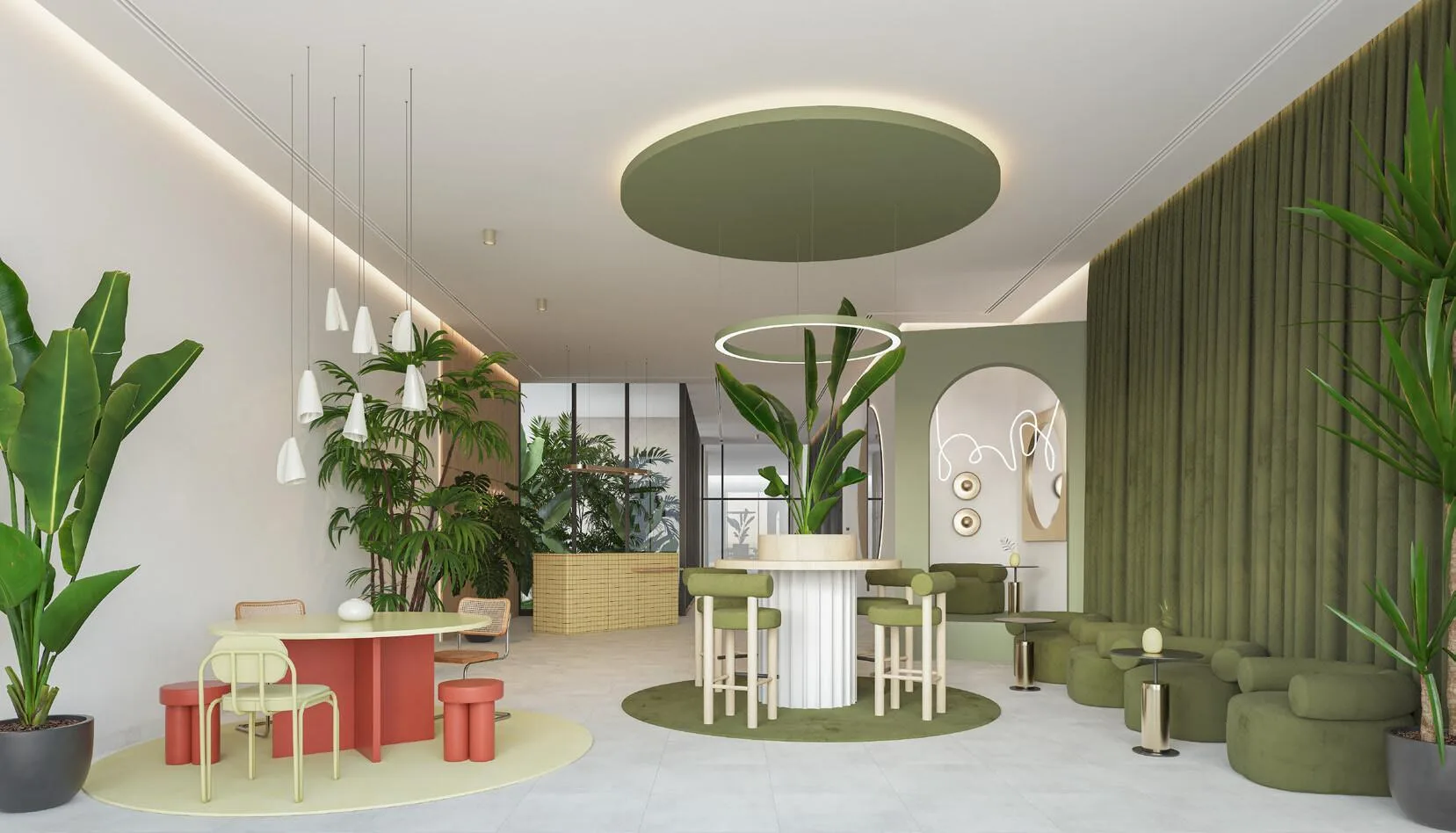 Общая гостиная Weybridge Gardens с зелёными креслами