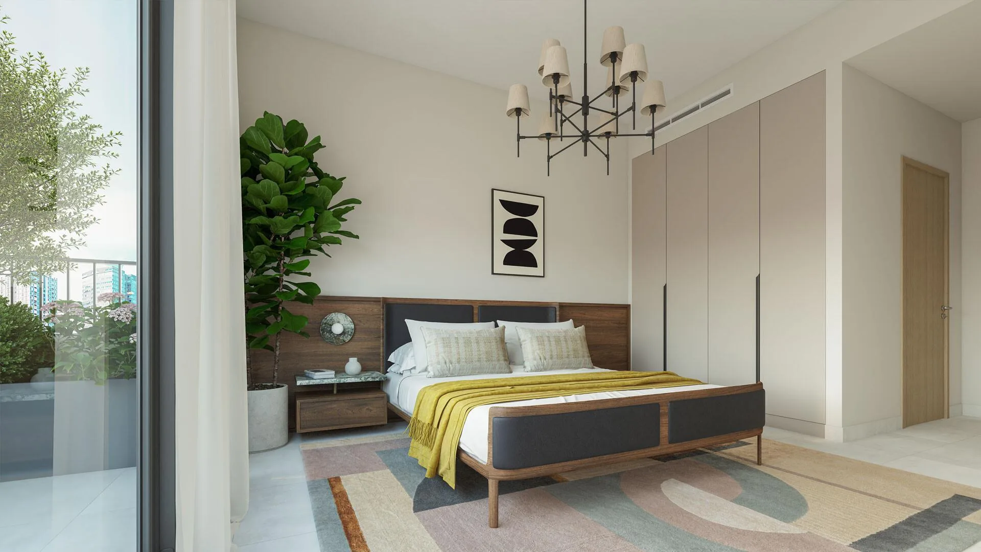 Спальня с выходом на террасу в Weybridge Gardens