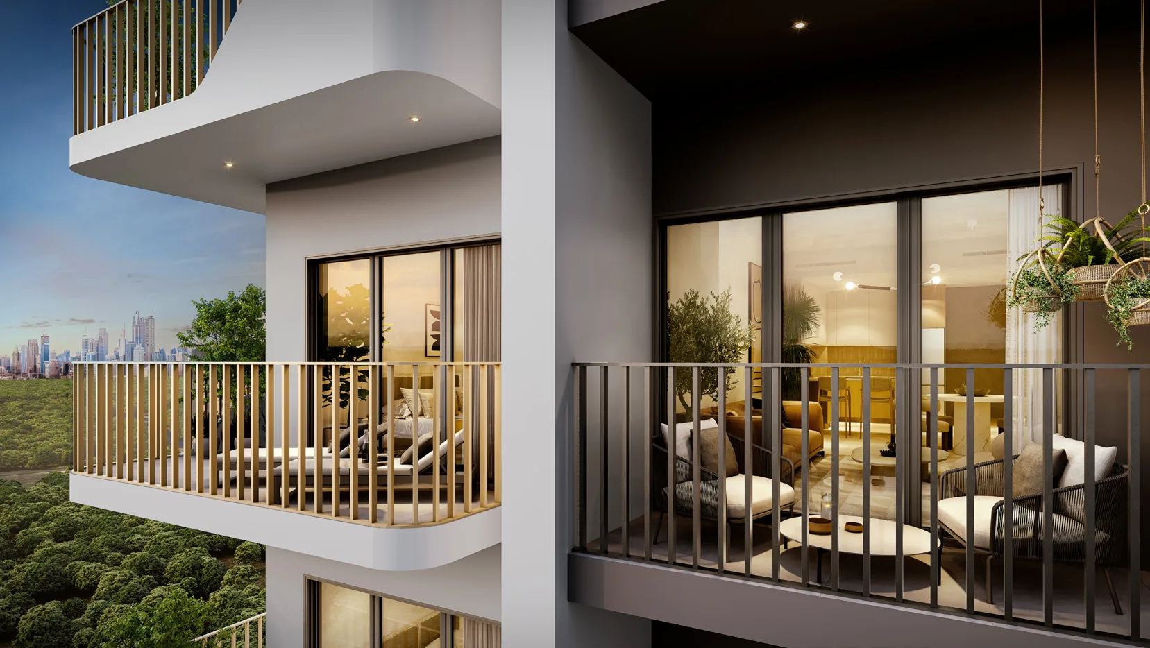 Террасы квартир Weybridge Gardens вечером
