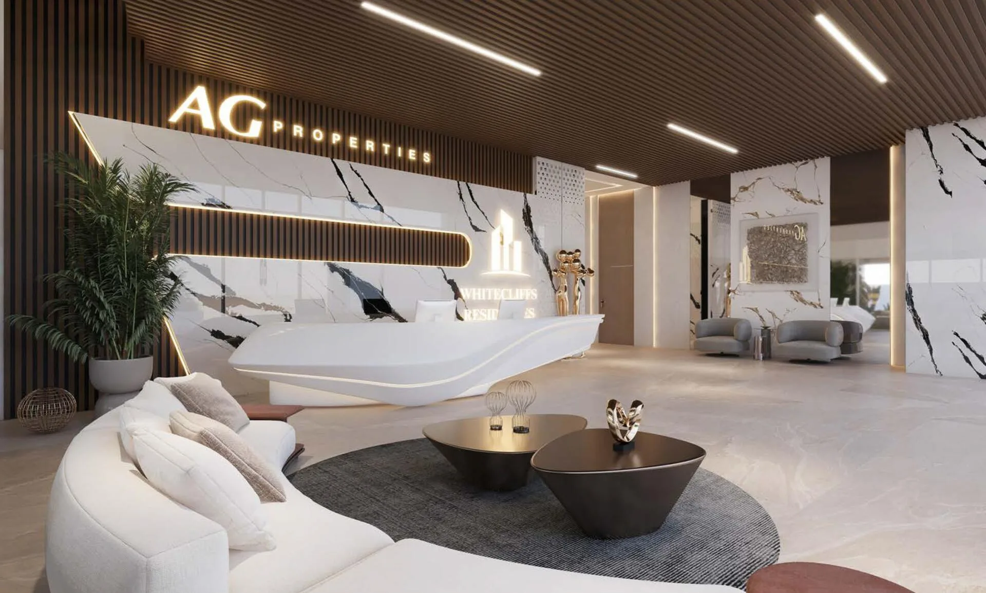 Лобби Whitecliffs Residences со знаком AG Properties