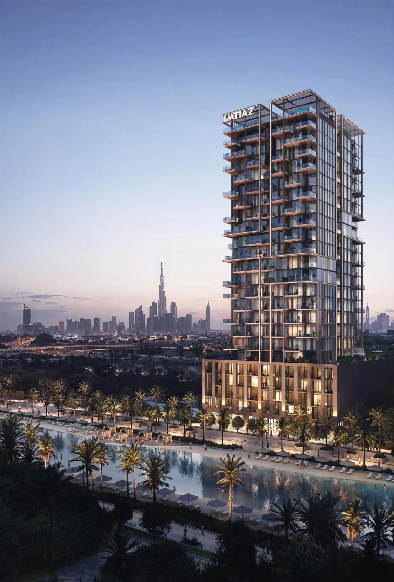 Wynwood Horizon ночью над лагуной, на горизонте Даунтаун
