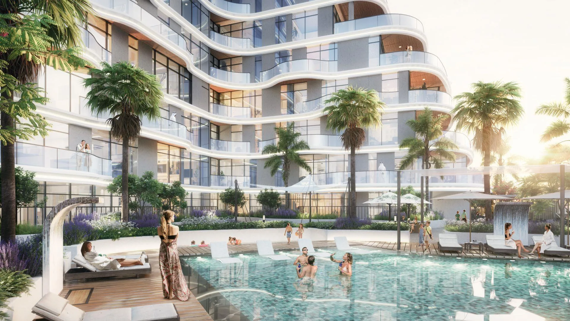 Бассейн и зелень у дома Zephyra Residences