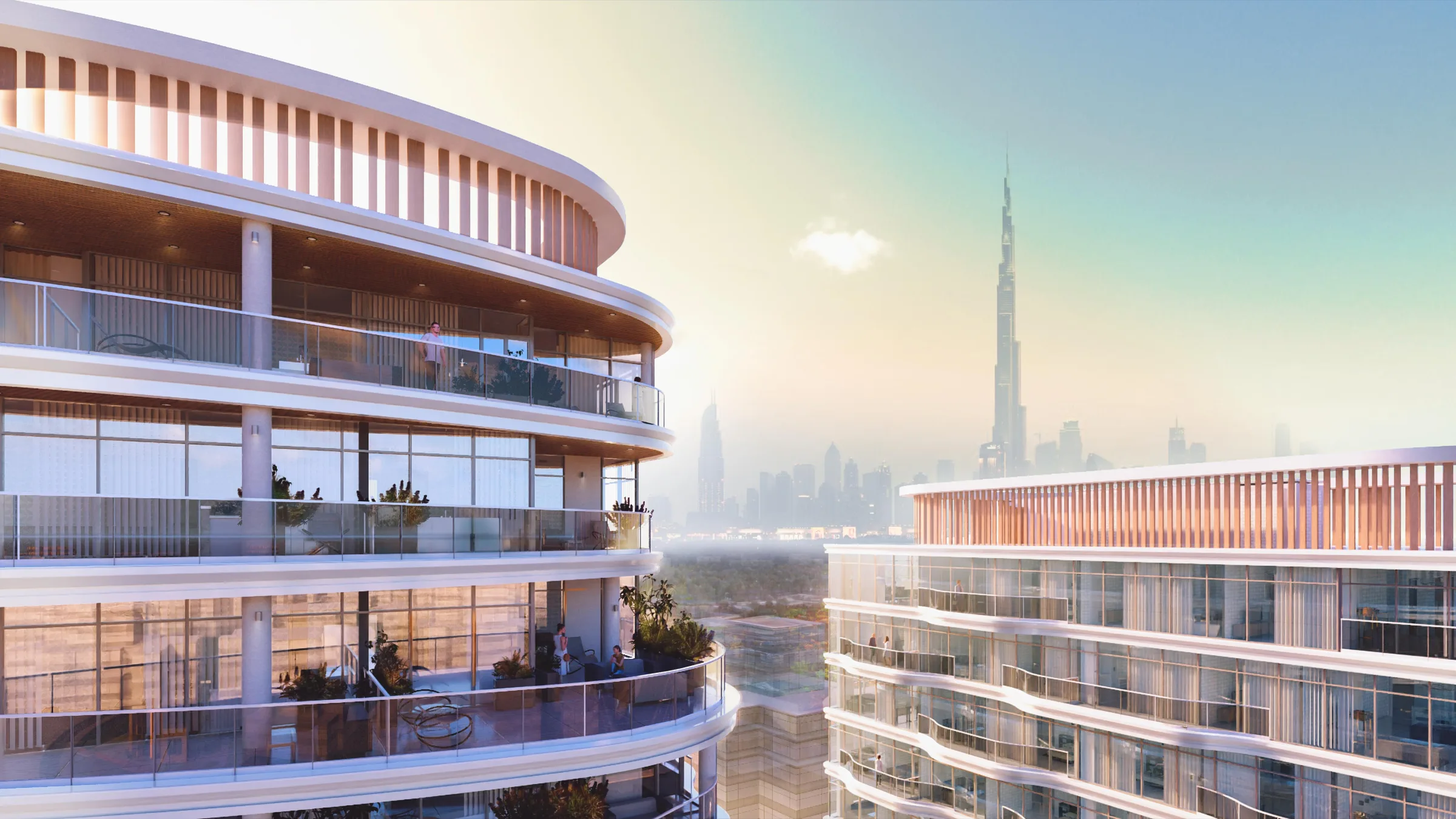 Верхние этажи Zephyra Residences и вид на город