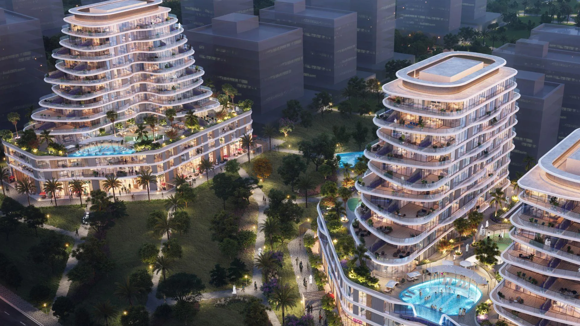 Zephyra Residences вечером с высоты